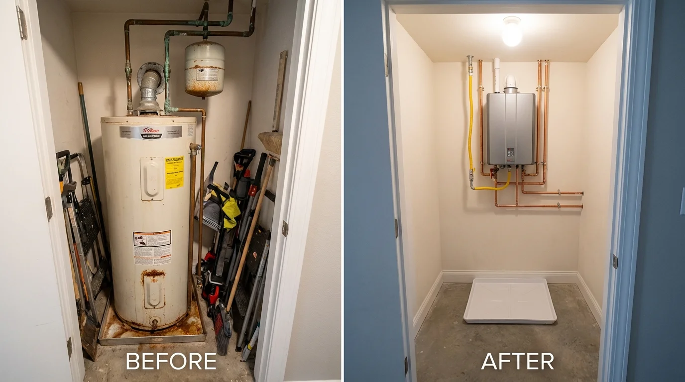 Tank water heater versus wall-mounted tankless unit comparison for Fredericksburg, TX homeowners